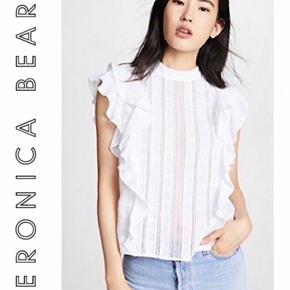 Veronica Beard Sol White Ruffle Blouse